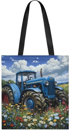 Generic Blue Tractor Farm Flower Tote Bag for Women Men Shoulder Bags Purses Pouch Handbags