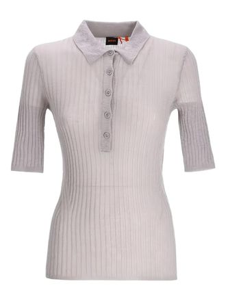 BOSS ribbed button polo top - Grey