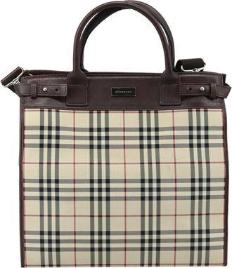 Burberry Nova Check Beige Canvas Handbag (Pre-Owned)