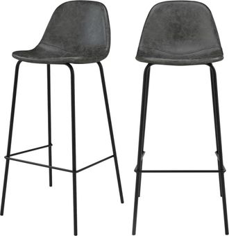 Rendez-Vous Déco Set de 2 sillas de bar 75 cm en piel sintética gris/negro