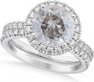 Allurez Salt & Pepper & White Diamond Round-Cut Halo Bridal Set 18K White Gold (2.77ct)
