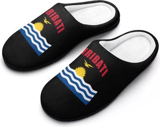 Generic Kiribati Kiribatian Flag Mens Slippers Slip On Comfortable Fleece Cotton House Shoes Winter