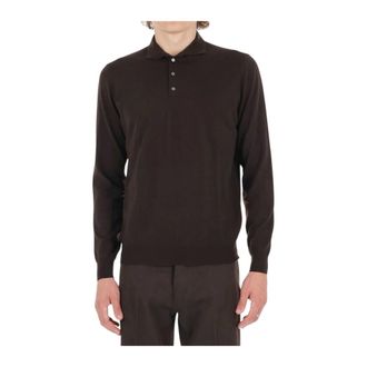 Drumohr Superfine 140s merinowollen polo - Heren - Tops - Bruin - Maat: M Wol