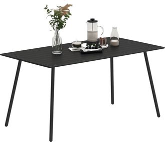 OUTSUNNY Garden Table for 6 Person with Slat Top - Steel Frame - Black | TJ Hughes
