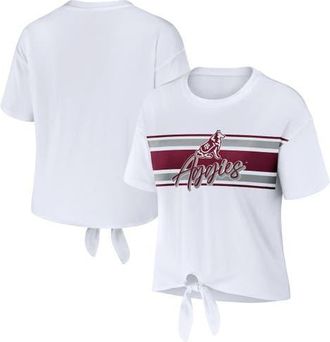 WEAR by Erin Andrews Womens WEAR by Erin Andrews White Texas A&M Aggies Striped Front Knot Cropped T-Shirt at Nordstrom, Size Xx-Large