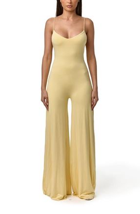 Naked Wardrobe Wide Leg Jumpsuit in Buttercream at Nordstrom, Size X-Large