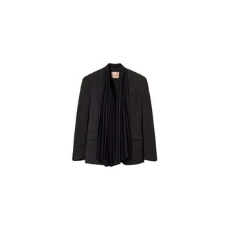 Twinset Blazers, female, Black, Size: L Giacca in cr&ecirc;pe con fusciacca pliss&eacute;