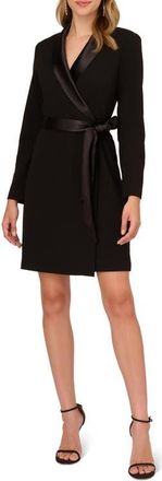 Adrianna Papell Tux Long Sleeve Crepe Faux Wrap Dress in Black at Nordstrom, Size 10