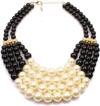 Liv Oliver 18K Gold Black & White Pearl Bold Necklace