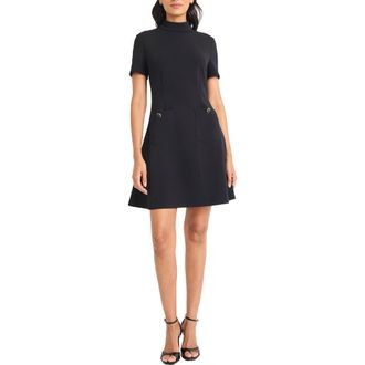 Maggy London Patch Pocket Short Sleeve Stretch Crepe Minidress in Black at Nordstrom Rack, Size 12