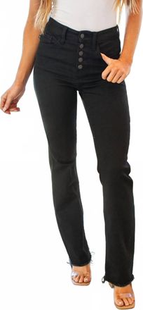 Judy Blue High Waist Button Fly Raw Hem Bootcut Jeans In Black
