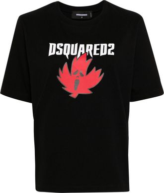 Dsquared2 Horror maple leaf-print T-shirt - women - Cotton - L - Black