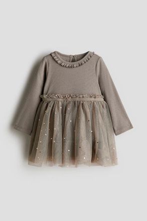 H&M Tulle-skirt Dress in Taupe/hearts at Nordstrom, Size 12M