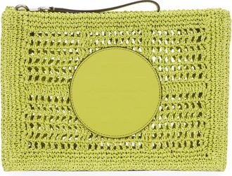 Tory Burch Womens Pouch Ella Crochet, Cytros Green Raffia Clutch Bags