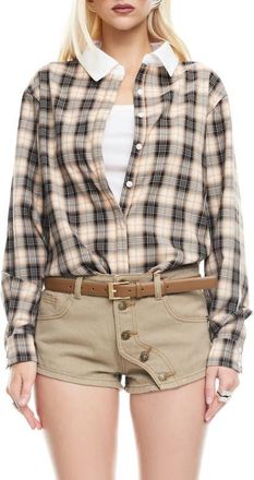 Lioness Vacanza Plaid Shirt in Cool Chocolate Plaid at Nordstrom, Size X-Large