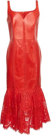 Alexander McQueen 2024 leather lace midi dress - Red