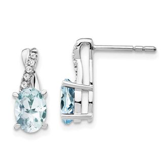 Diamond2Deal 14K Gold Aquamarine and Diamond Drop Dangle Earrings