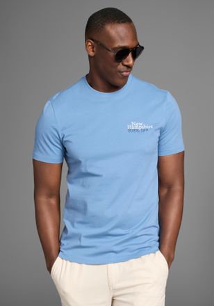DELMAO T-Shirt DELMAO, Herren, Gr. 4XL (68/70), blau, Single Jersey, Obermaterial: 100% Baumwolle, bedruckt, slim fit, Rundhals, Shirts T-Shirt, mit dezentem