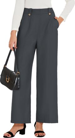 Grace Karin Womens Elastic Waist Elegant Long Casual Wide Leg Pants with Pockets Dark Gray XL