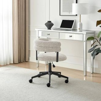 Furniturebox Estelle Grey / Beige Fabric Swivel Office Chair