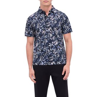 Bugatchi Hendrix Digital Leaf Print Pima Cotton Polo in Black at Nordstrom Rack, Size Xx-Large