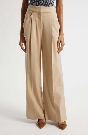 Veronica Beard Rimini Pleated Wide Leg Pants in Khaki Melange at Nordstrom, Size 12