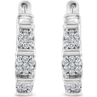 House of Brilliance Silver 1/2 Ct Lab Grown Round Diamond Floral Cluster Hoop Earrings in White at Nordstrom
