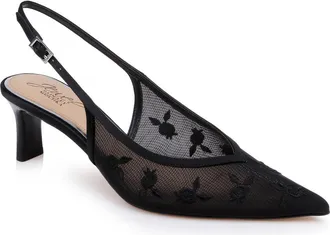 Badgley Mischka Zahra II Slingback Pointed Toe Pump in Black Satin at Nordstrom, Size 6.5