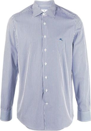 Etro Verticale Streep Geborduurd Logo Shirt - Heren - Casual Overhemden - Blauw - 3XL - Overhemden