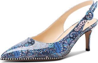 Castamere Womens Mid Heel Pointed Toe Slingback Pumps Court Shoe Pearls Wedding Prom 6.5 CM Heels Blue Multicolor 5 UK