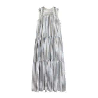 Semicouture Kleedjes, Dames, Veelkleurig, S, Katoen, Gestreept Katoenen Mousseline Jurk