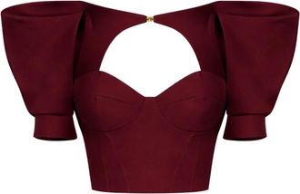 Elisabetta Franchi Top van cr&ecirc;pe en duchesse-satijn - Dames - Blouses - Rood - S - Satijn - Overhemden