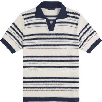Fay Knitted Polo In Cream With Striped Pattern