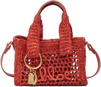 Chlo&eacute; Mini Summer Banana Crochet Raffia East/West Tote in Ginger Red at Nordstrom