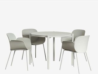 Sklum Sklum - Set De Mesa Redonda En Aluminio (&oslash;110 Cm) Elton Y 4 Sillas De Jard&iacute;n Lynette