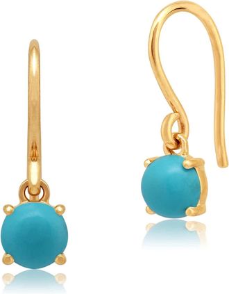 Gemondo Classic Round Turquoise Cabochon Drop Earrings in 9ct Yellow Gold