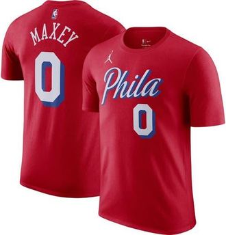 Jordan Brand Mens Jordan Brand Tyrese Maxey Red Philadelphia 76ers 2022/23 Statement Edition Name & Number T-Shirt at Nordstrom, Size X-Large