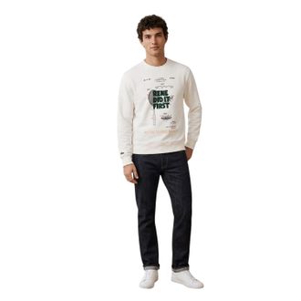 Lacoste Heren-sweatshirt van piqu&eacute; met patentprint (Cr&egrave;me)