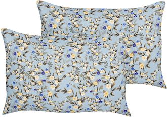 Beliani Beliani - Conjunto De 2 Cojines De Jard&iacute;n Almohada De Exterior 40 X 60 Cm Poli&eacute;ster Motivo Floral Azul Valloria