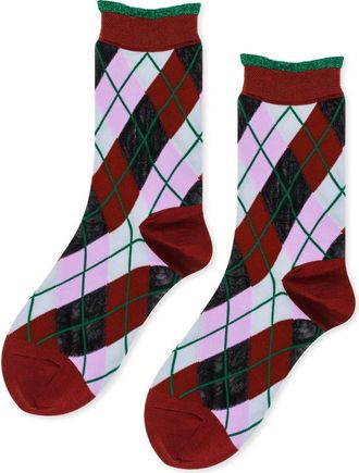 Hansel From Basel Argyle Crew Socks in Pink-Red at Nordstrom