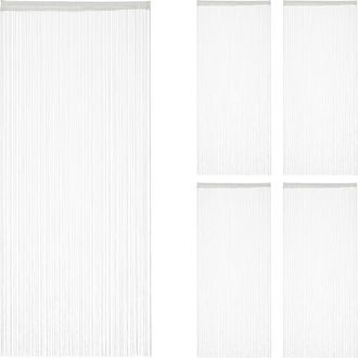 Relaxdays Set of 5 Relaxdays White String Curtains, Can be Shortened, With Eyelet Top for Windows & Doors, 90x245 cm, White