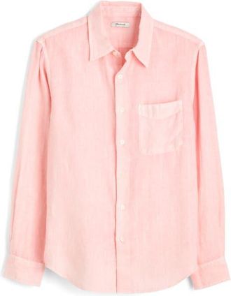 Madewell Linen & Organic Cotton Button-Up Shirt in Solid Pink at Nordstrom, Size Xx-Large