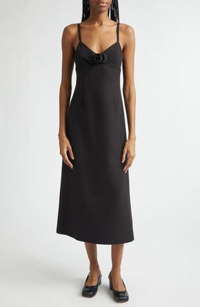 Sandy Liang Pilton Rosette A-Line Midi Dress in Black at Nordstrom, Size 8