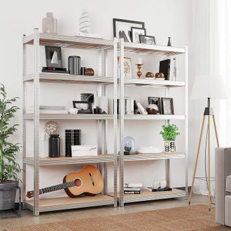 Songmics Set of 2 Heavy Duty Steel Shelving Units with 5 Tiers in Silver
