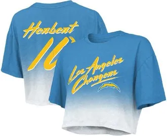 Majestic Threads Womens Majestic Threads Justin Herbert Powder Blue/White Los Angeles Chargers Dip-Dye Player Name & Number Crop Top at Nordstrom, Size Xx-Large