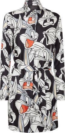Philipp Plein Silk Shirt Dress Printed Looney Tunes