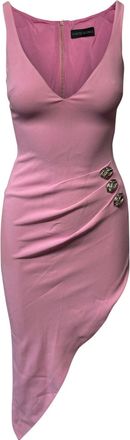 DAVID KOMA Crystal Embellished Asymmetric Dress in Pink Acetate