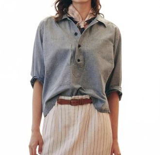 The Great. Railway Collared Shirt In Blue