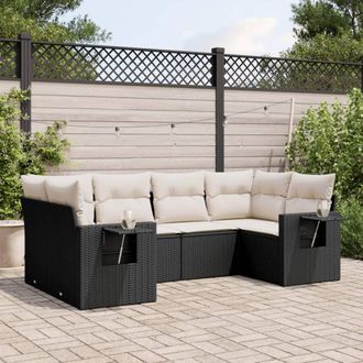 vidaXL Vidaxl - Set De Sof&aacute;s De Jard&iacute;n 6 Piezas Y Cojines Rat&aacute;n Sint&eacute;tico Negro