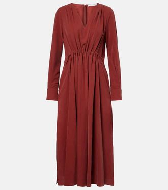 Max Mara Full gathered silk canvas midi dress